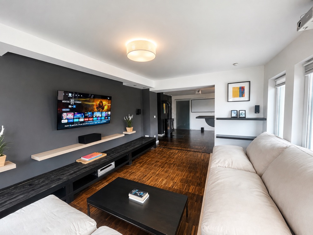 Wohnzimmer mit offener Verbindung zur Ebene
