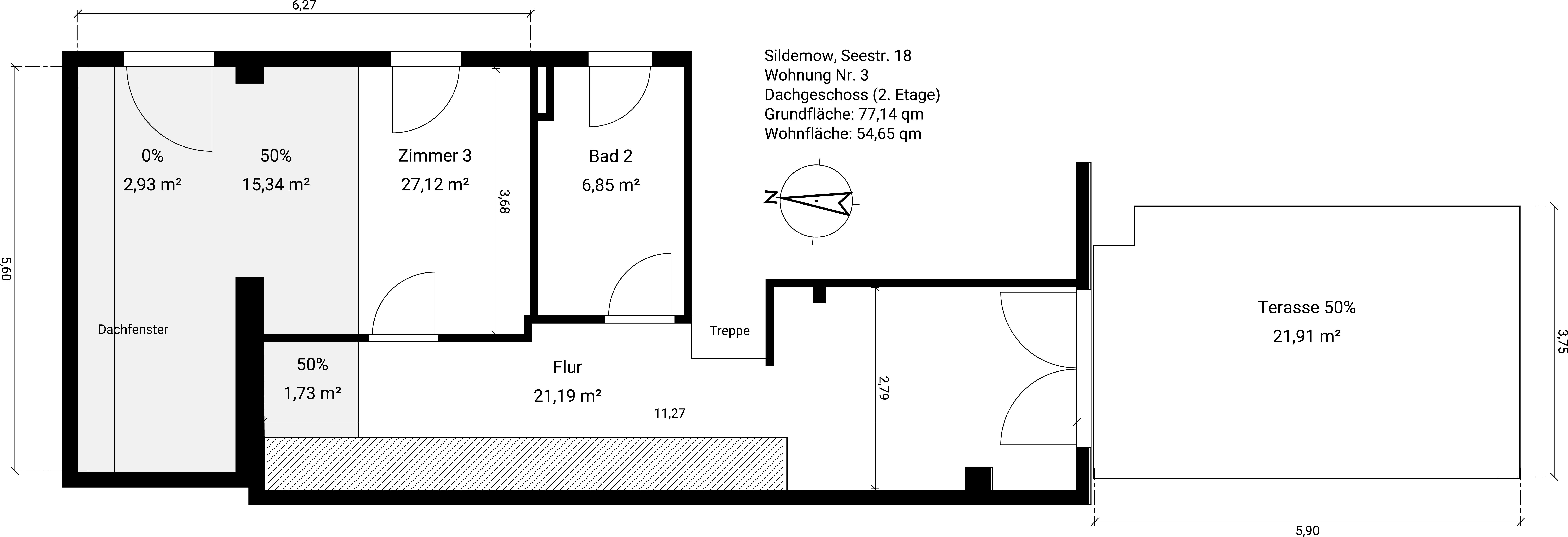 Grundriss Dachgeschoss der Wohnung in der Seestraße 18