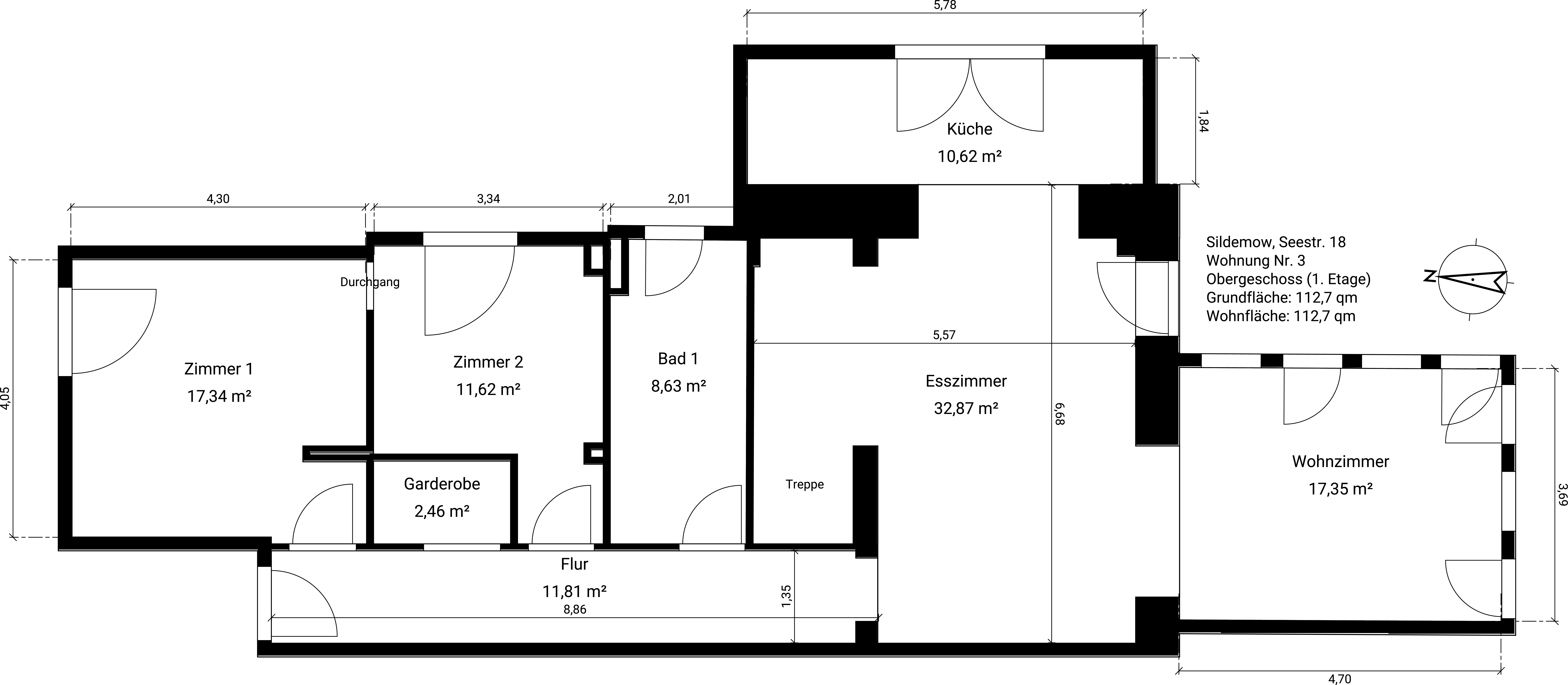 Grundriss Obergeschoss der Wohnung in der Seestraße 18